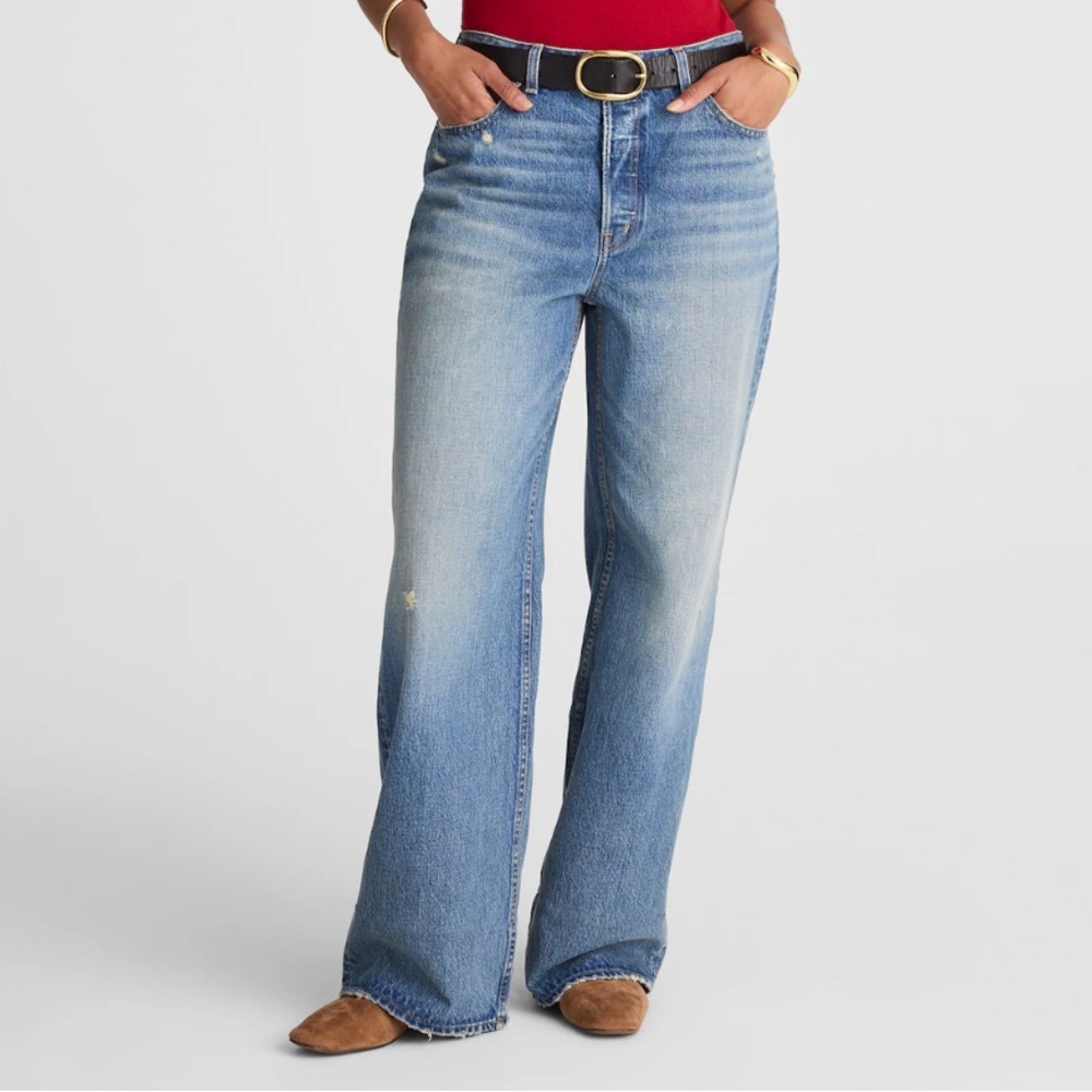 NWT Madewell Women's Curvy Low-Slung Baggy Jeans in Robertson Wash (Distressed)